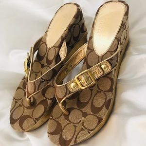 COACH Gold Brown Wedge Gracy Heels